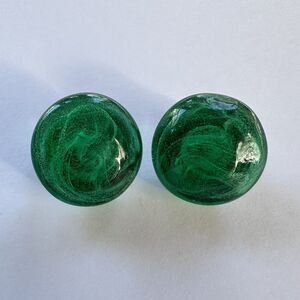 Vintage Louis Rousselet Flawed Emerald Green Glass Cabochon Earrings France